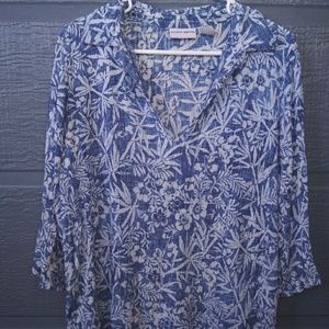 Women's Jaclyn Smith Blue & White 3/4 Sleeve Vneck